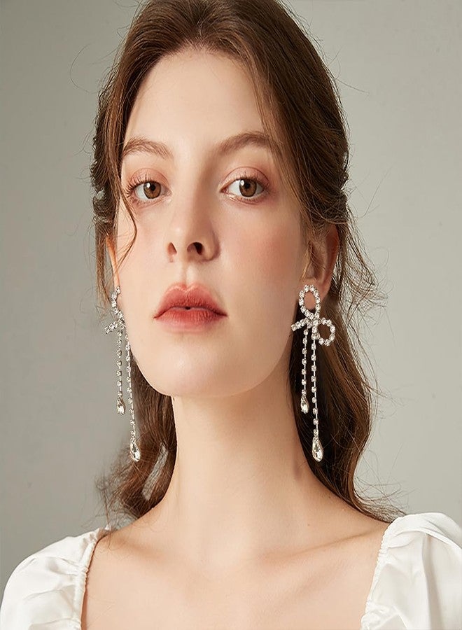 FAUTHENTICUTE Silver CZ Drop Earring for Women, Bow Drop Earrings - Image 3